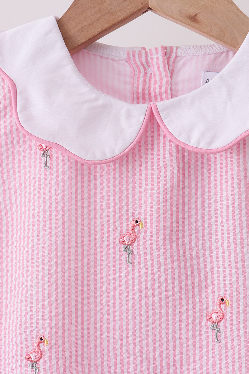Pink stripe seersucker flamingo dress