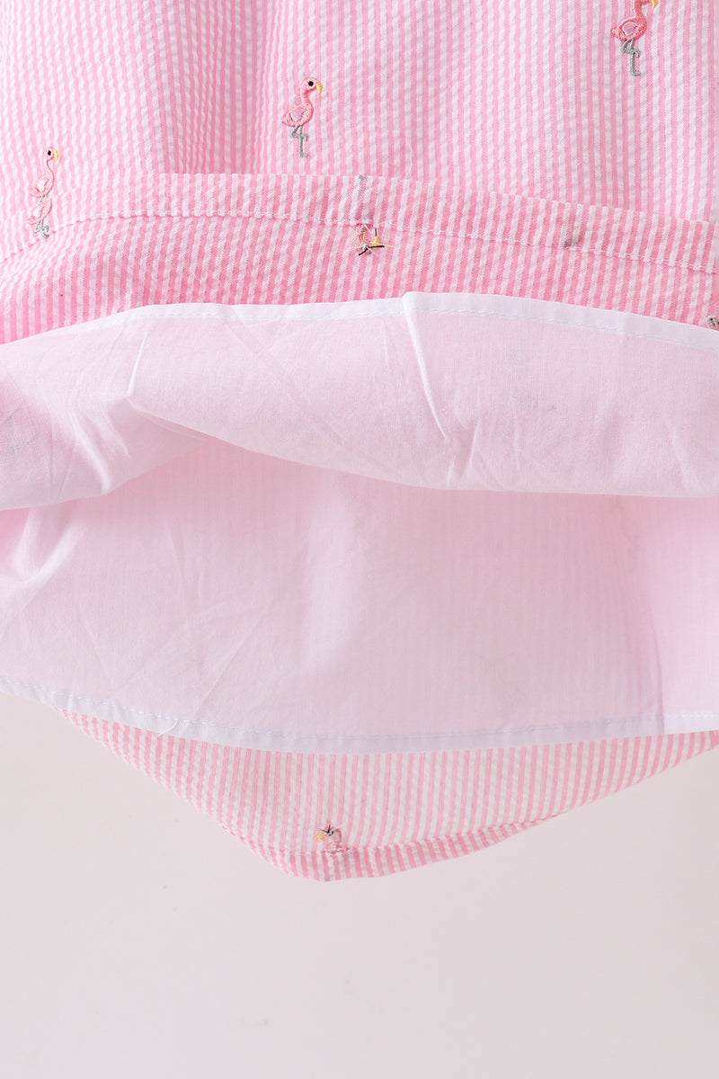 Pink stripe seersucker flamingo dress