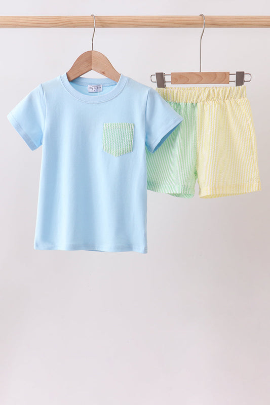 Colorblock pocket shorts set
