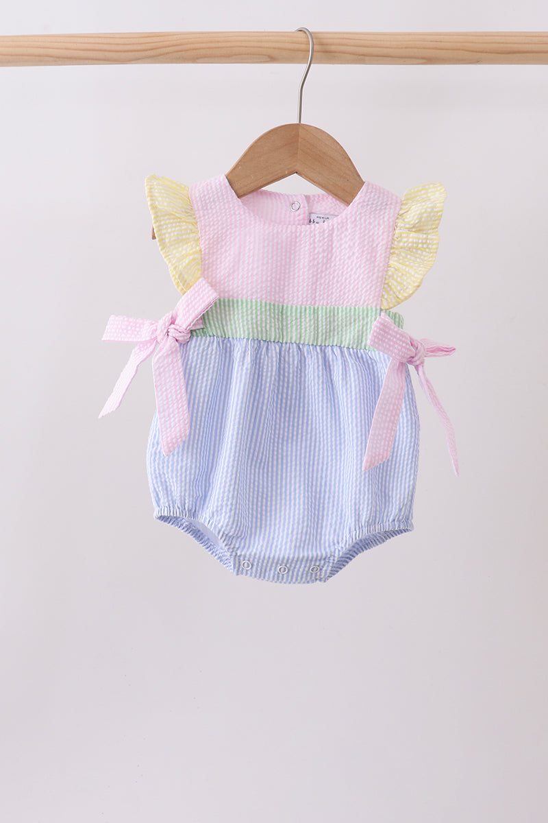 Pink&blue seersucker ruffle bubble