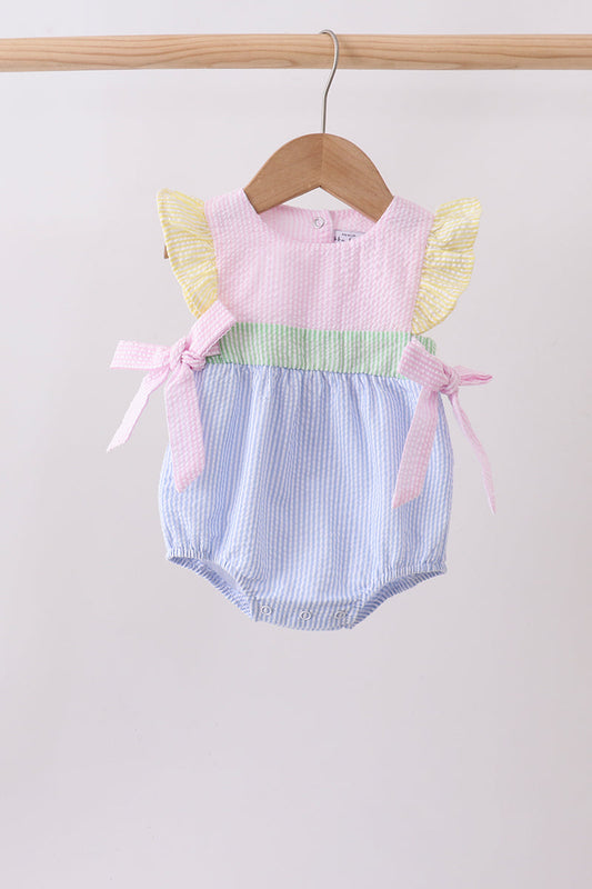 Pink&blue seersucker ruffle bubble