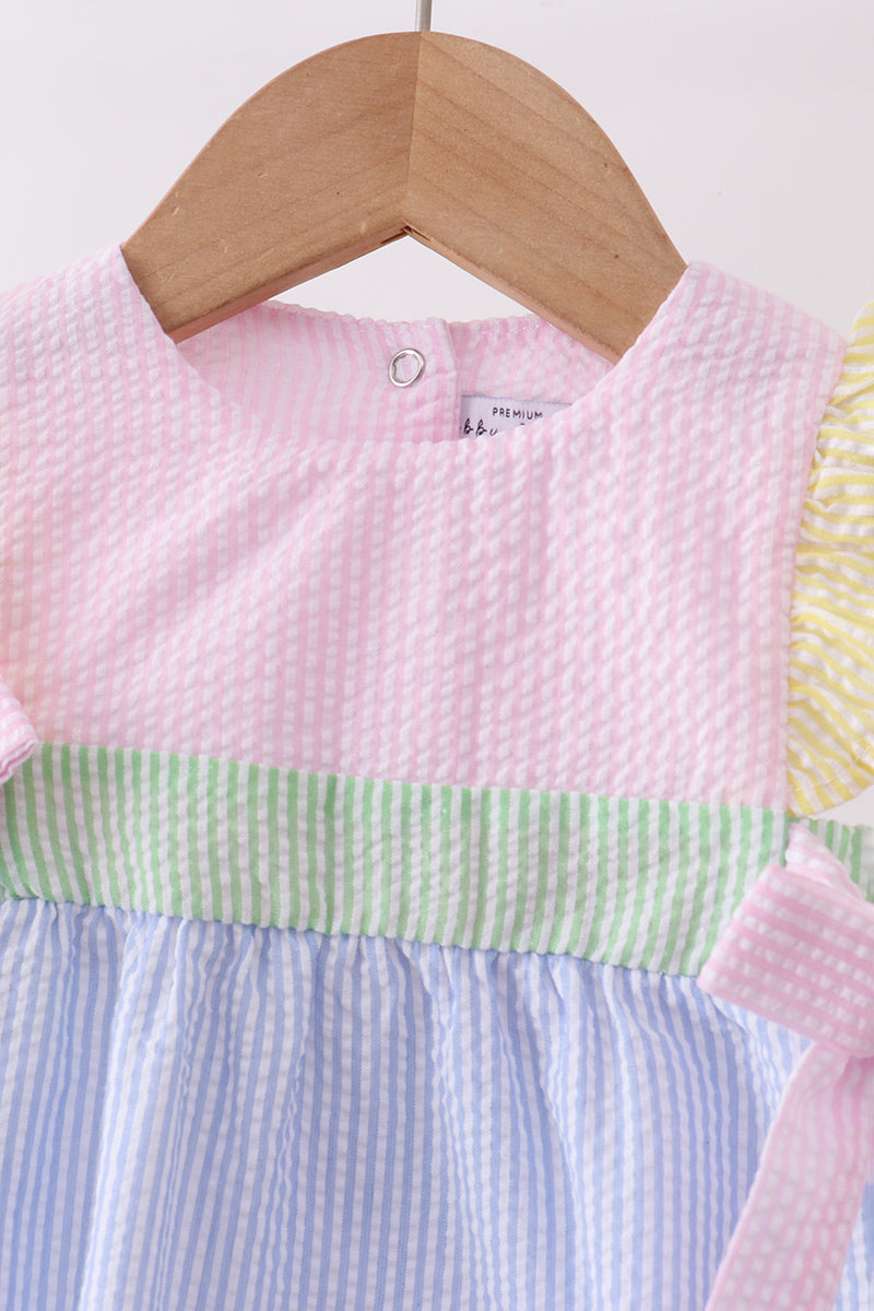 Pink&blue seersucker ruffle bubble