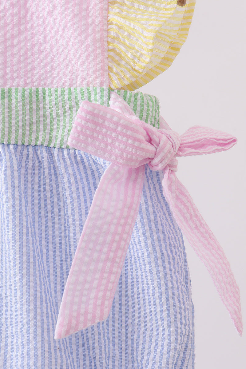 Pink&blue seersucker ruffle bubble