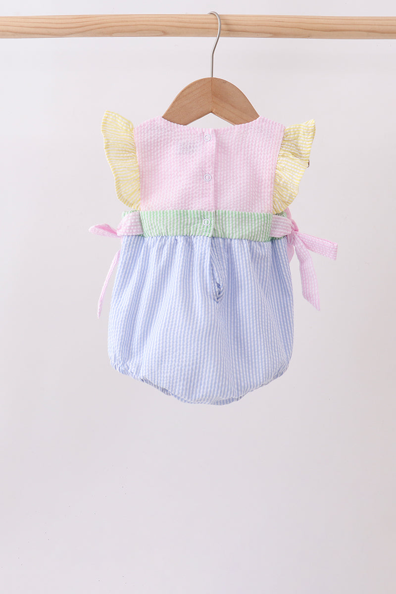 Pink&blue seersucker ruffle bubble