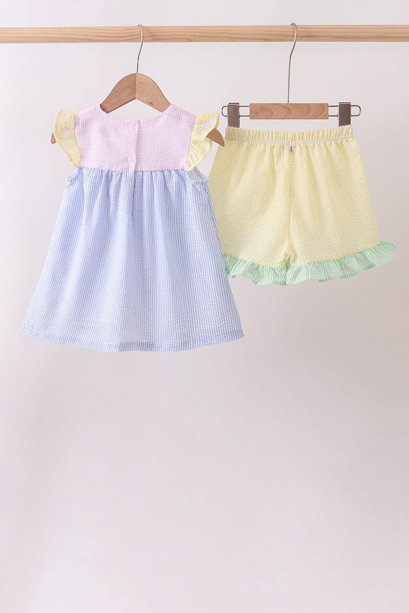 Colorblock ruffle shorts set