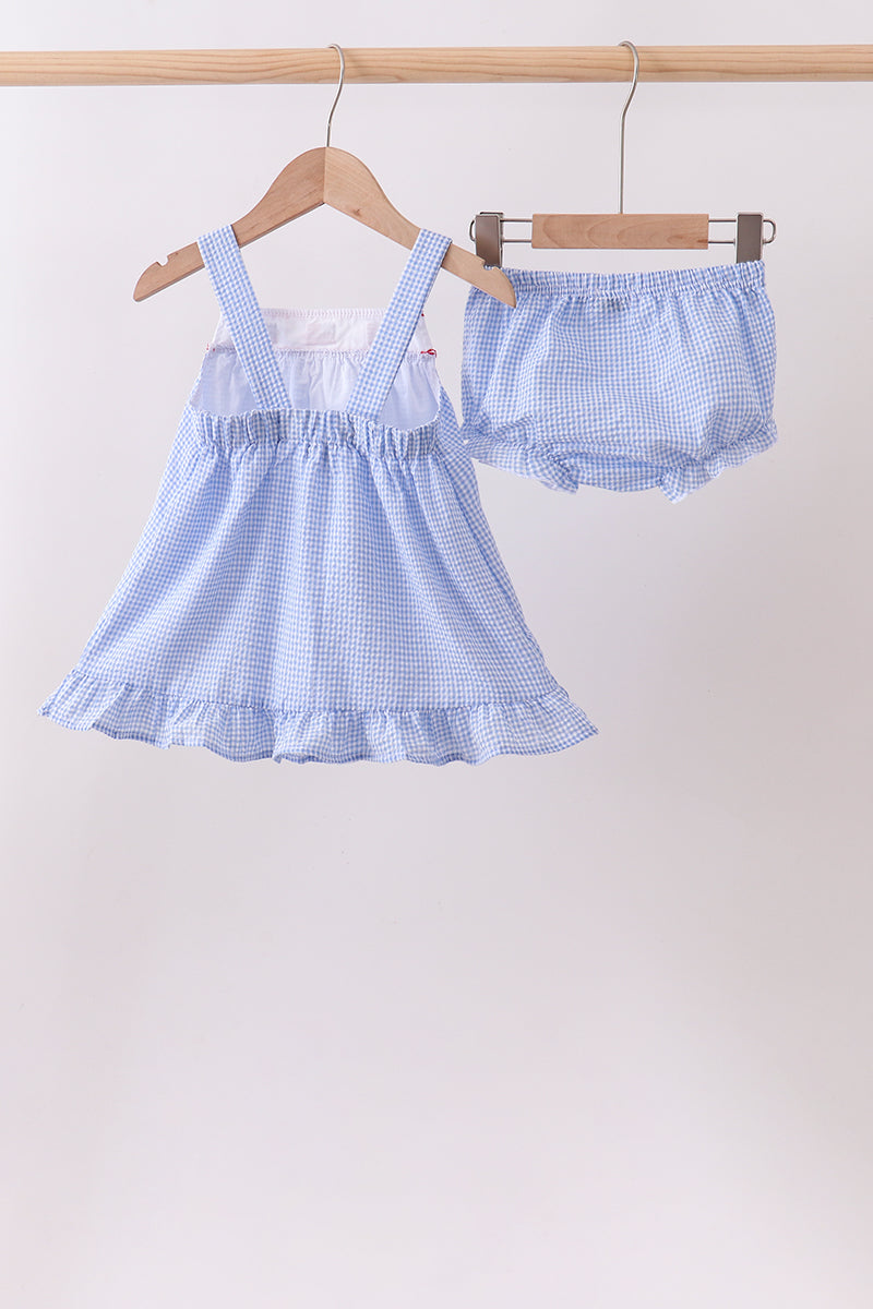 Blue flag embroidery ruffle bloomer set