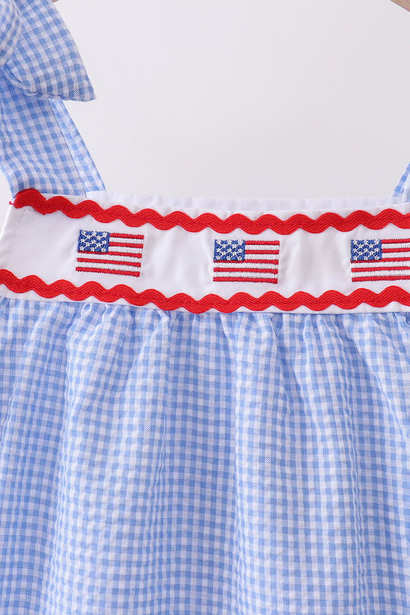 Blue flag embroidery ruffle dress