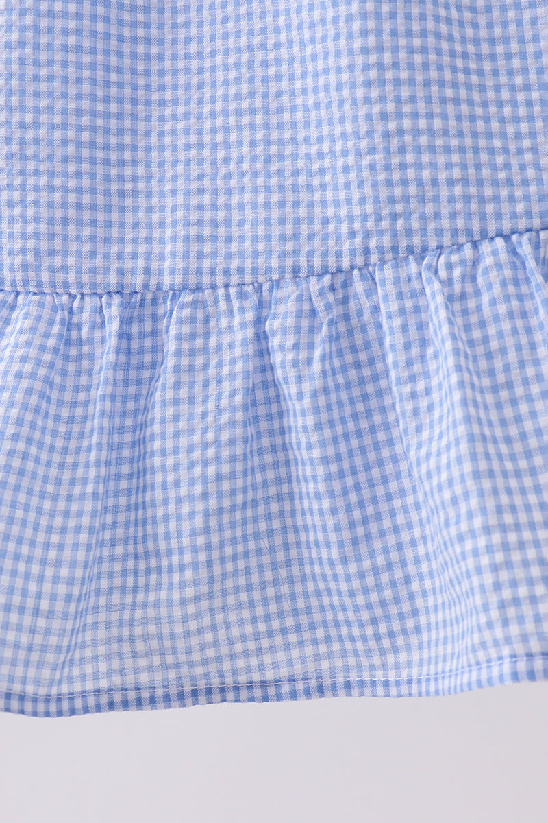 Blue flag embroidery ruffle dress