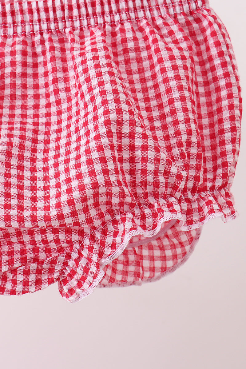 Red watermelon ruffle gingham bloomer set