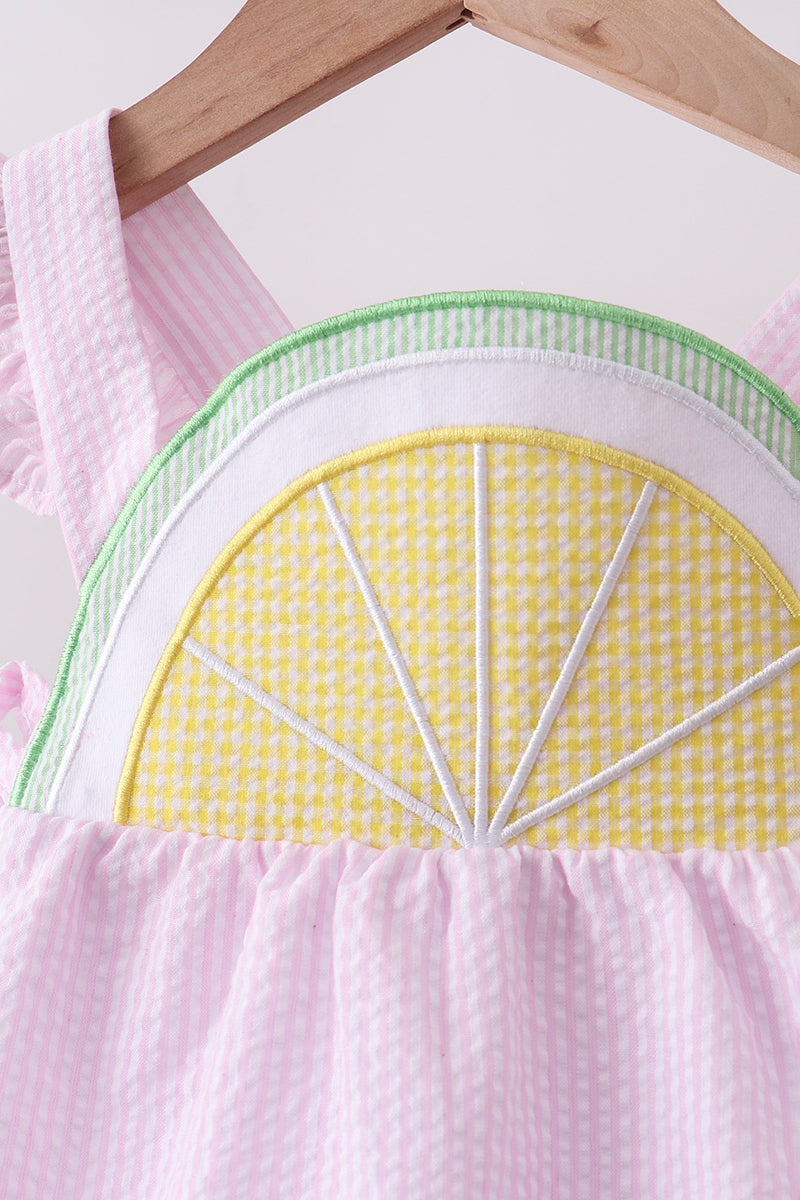 Pink lemon ruffle gingham bloomer set