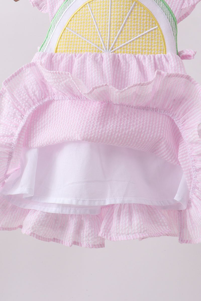 Pink lemon ruffle gingham bloomer set
