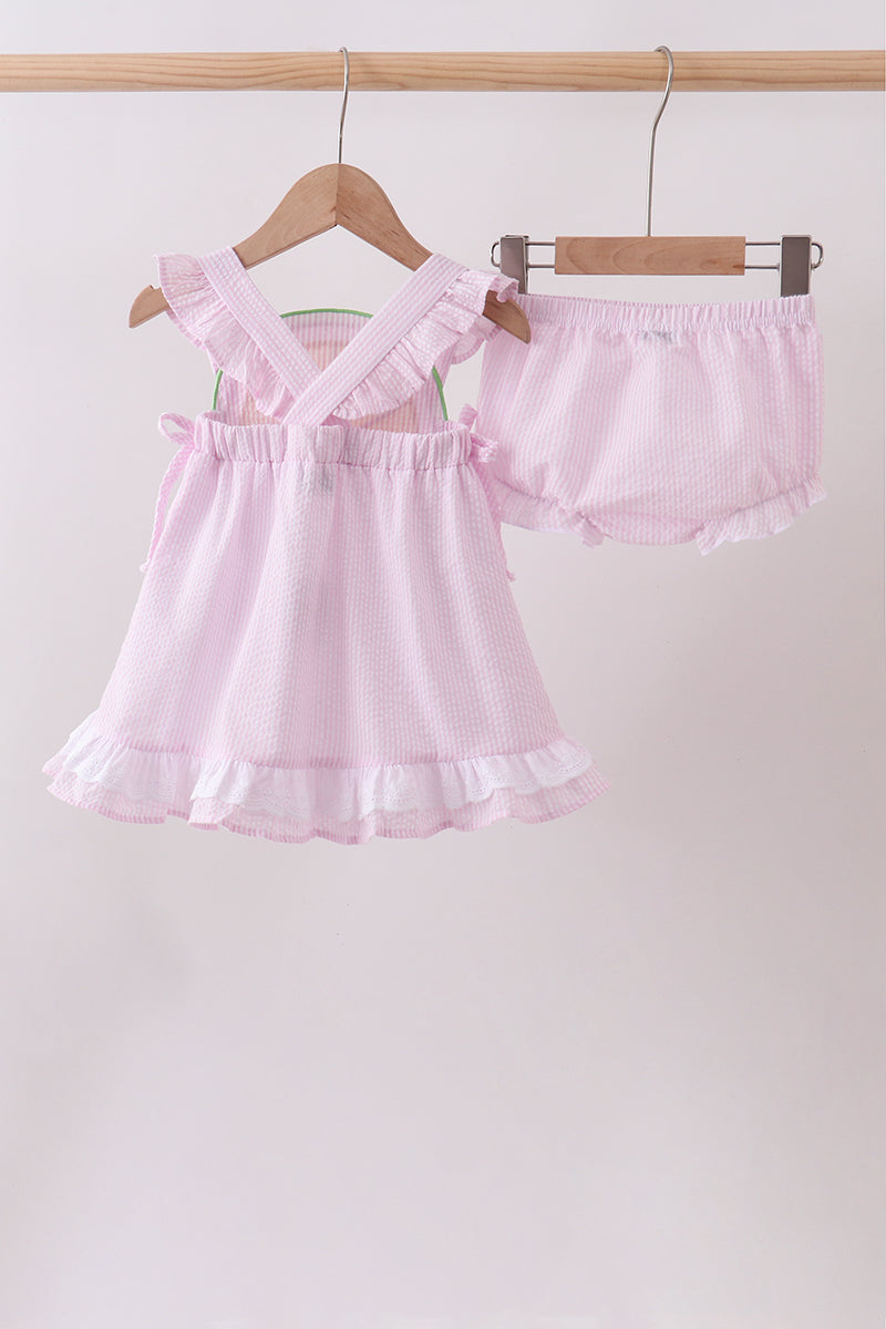 Pink lemon ruffle gingham bloomer set