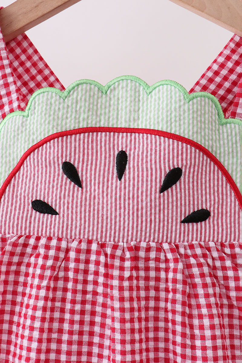 Red watermelon ruffle gingham dress