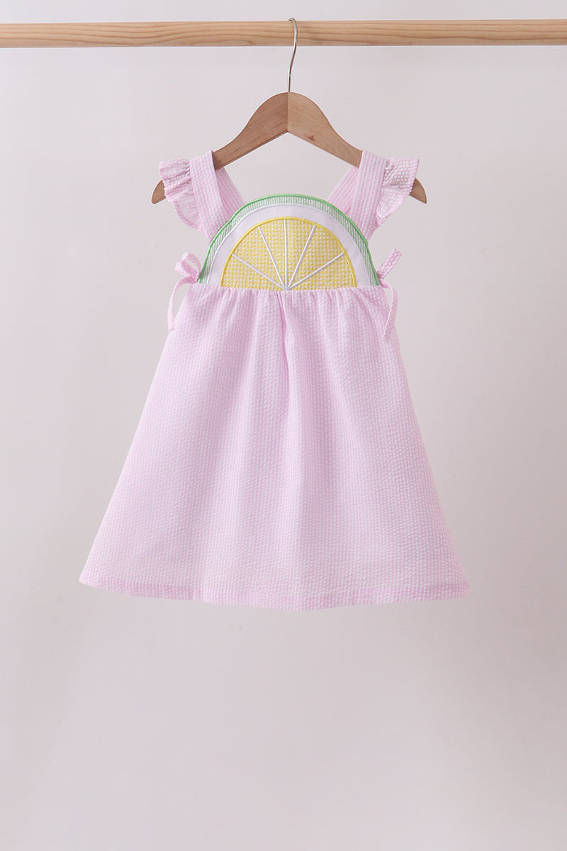 Pink lemon ruffle gingham dress