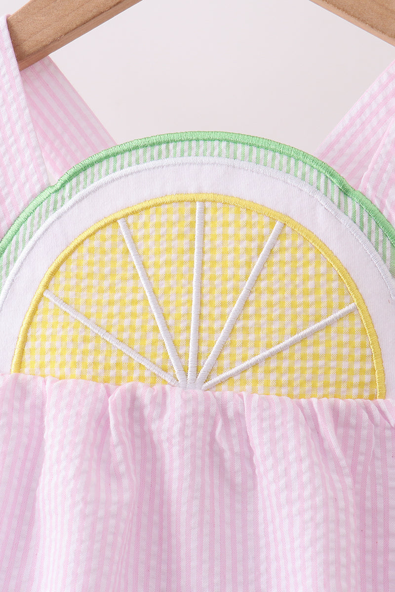 Pink lemon ruffle gingham bubble