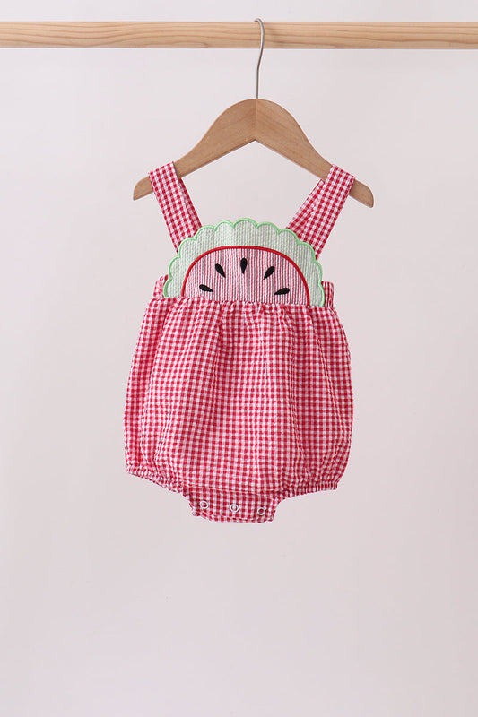 Red watermelon ruffle gingham bubble