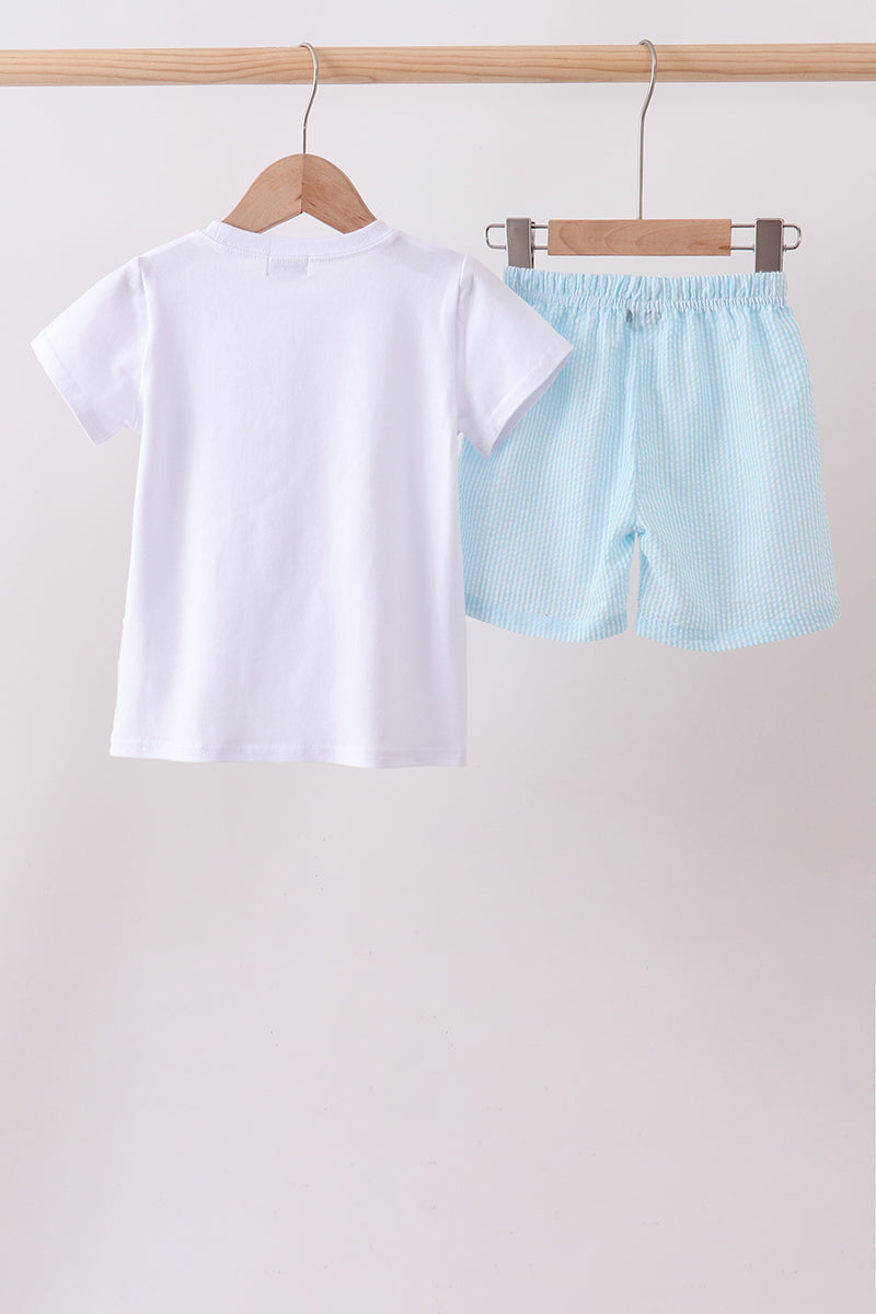 Blue lemon embroidery shorts set