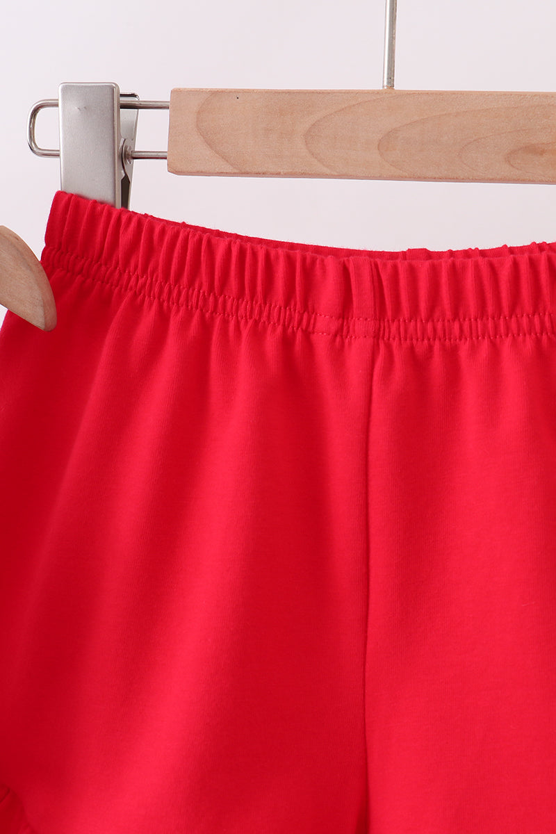 Red flag fireworks embroidery ruffle shorts set