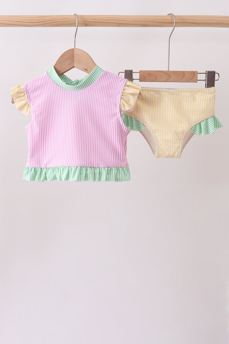 Pink stripe ruffle 2pc swimsuit