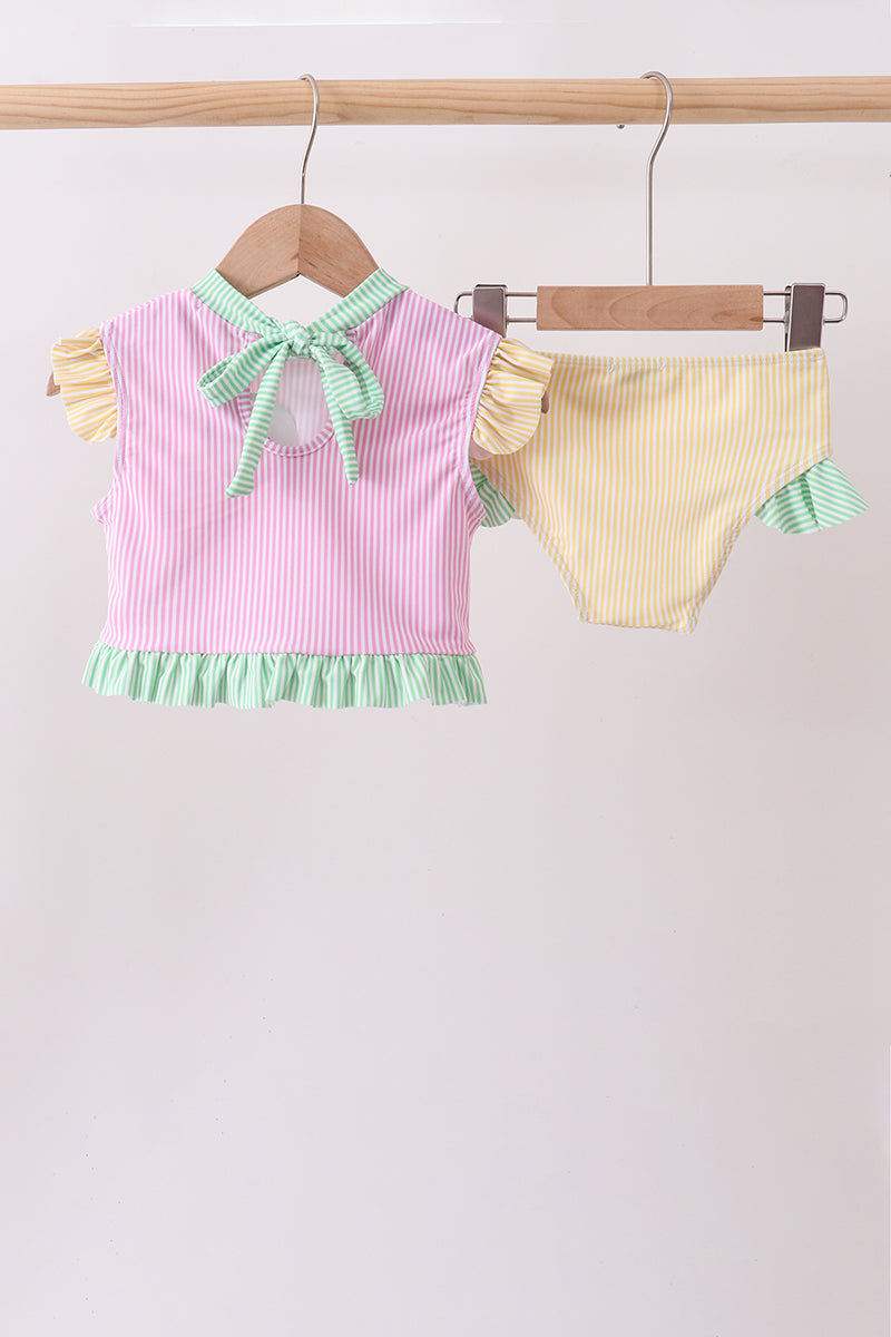 Pink stripe ruffle 2pc swimsuit