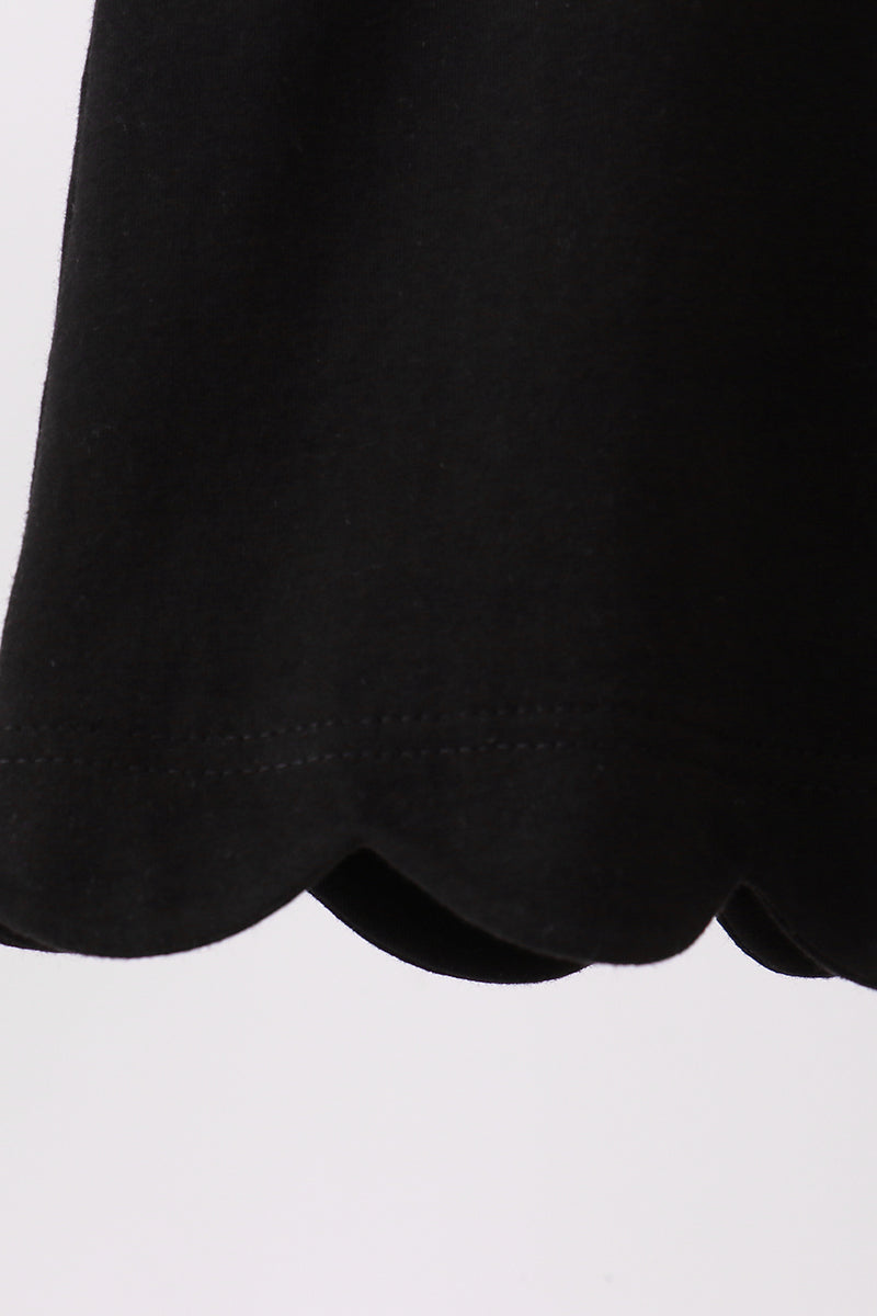Black flutter sleeve scalloped top