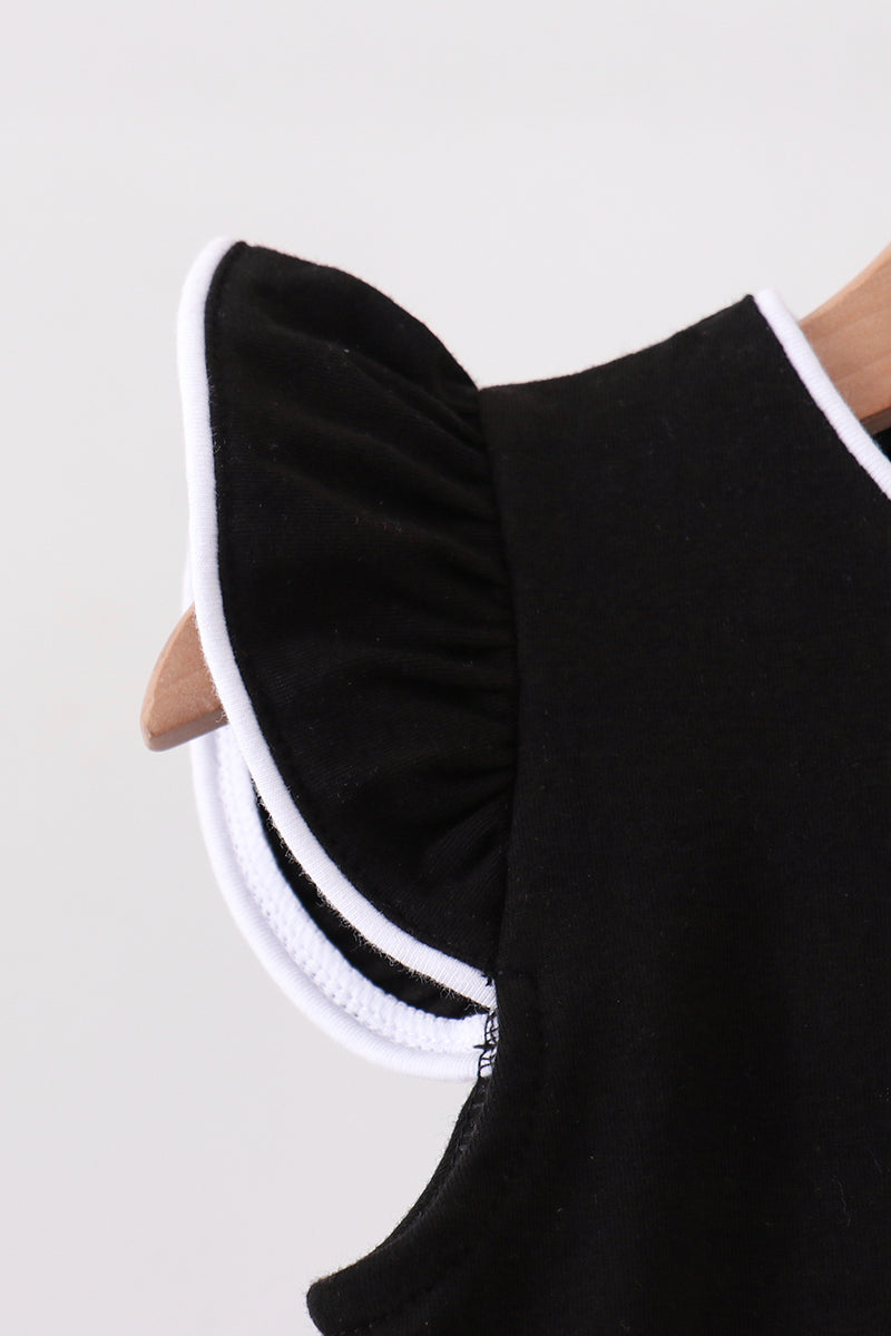 Black flutter sleeve scalloped top