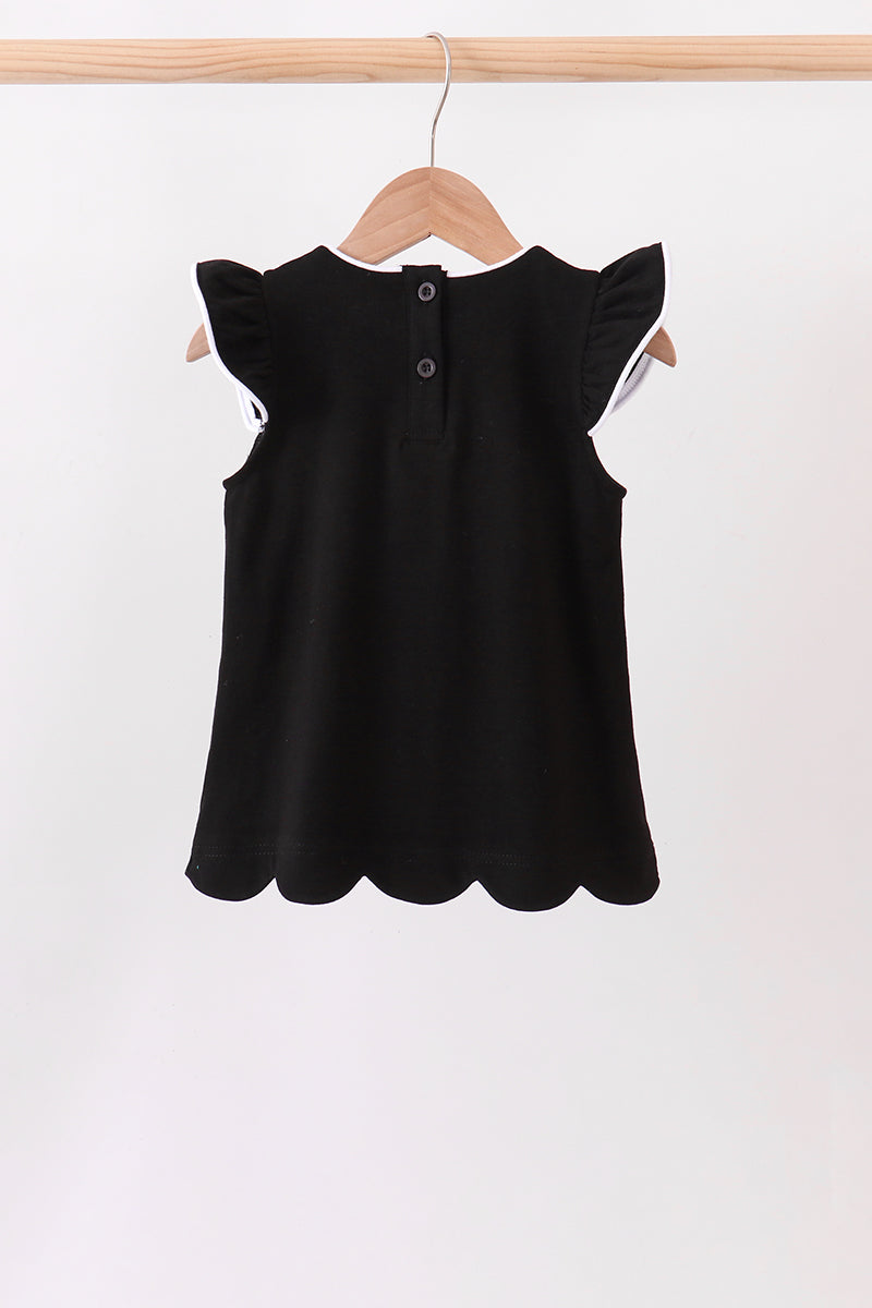 Black flutter sleeve scalloped top