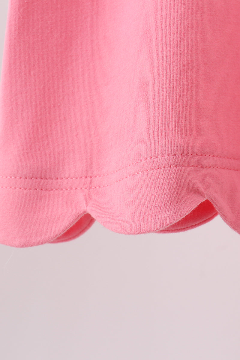 Deep pink flutter sleeve scalloped top
