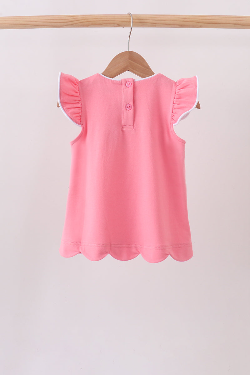 Deep pink flutter sleeve scalloped top