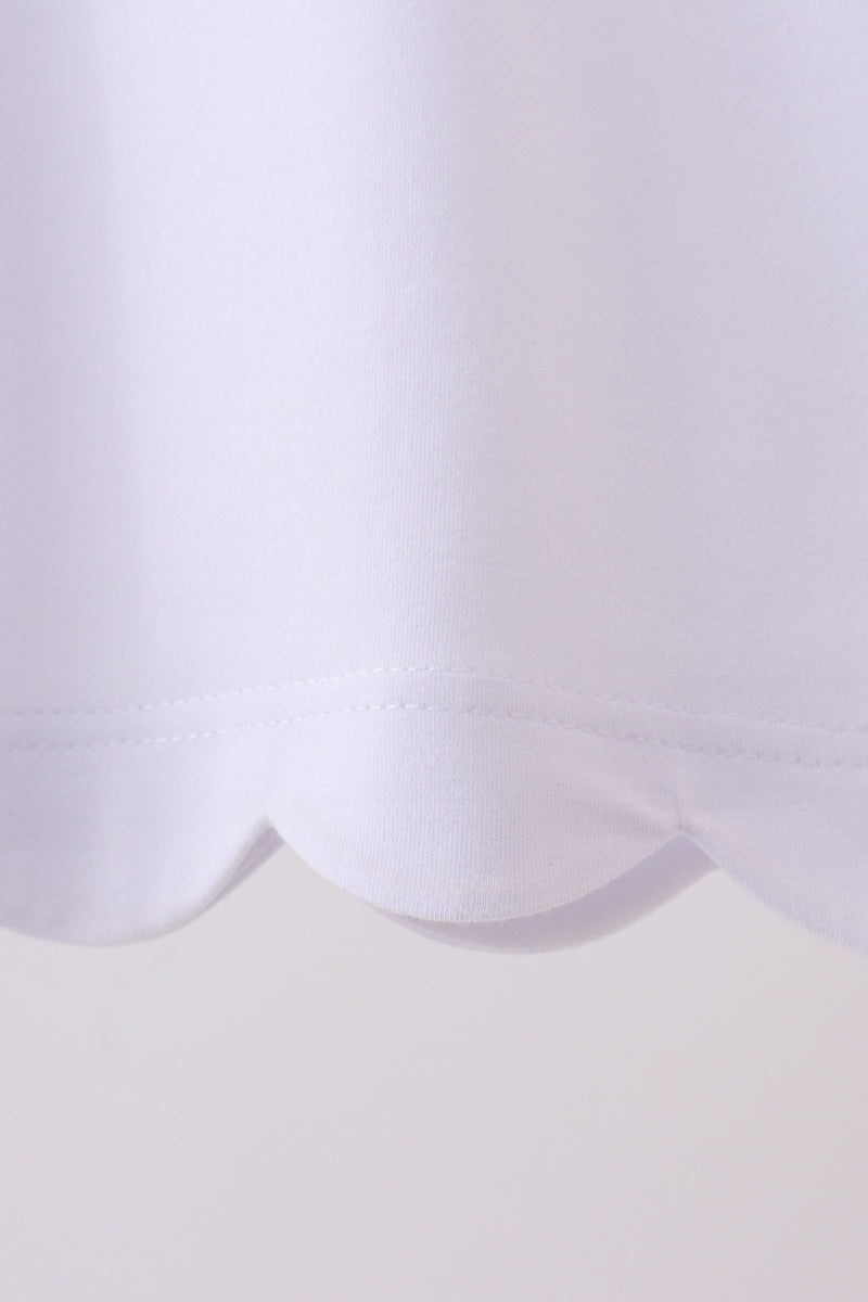 Snow white flutter sleeve scalloped top
