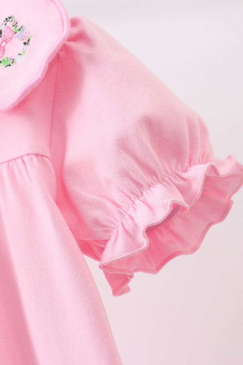 Pink Floral Embroidery Dress