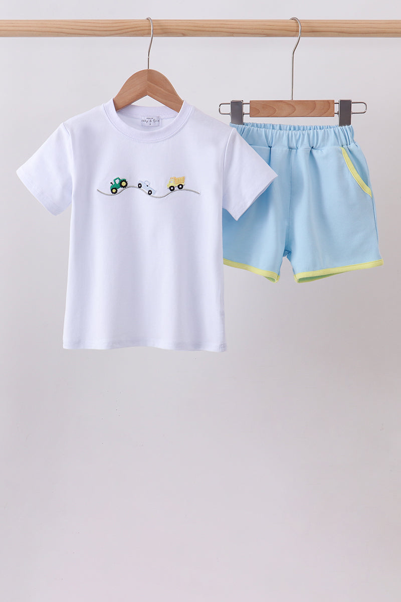 Blue Vehicle Embroidered Set