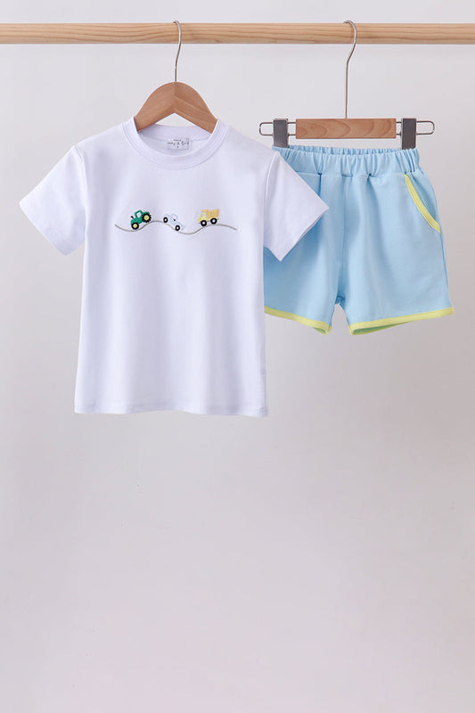 Blue Vehicle Embroidered Set