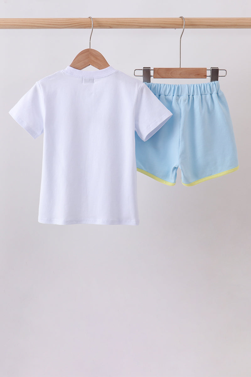 Blue Vehicle Embroidered Set