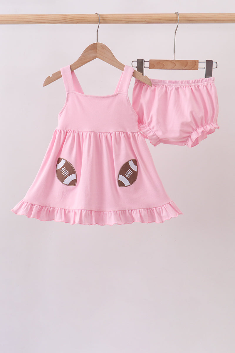 Pink football applique everyone has fun bloomer set