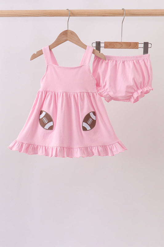 Pink football applique everyone has fun bloomer set