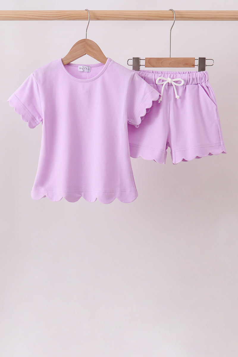 Purple Scalloped Shorts Set