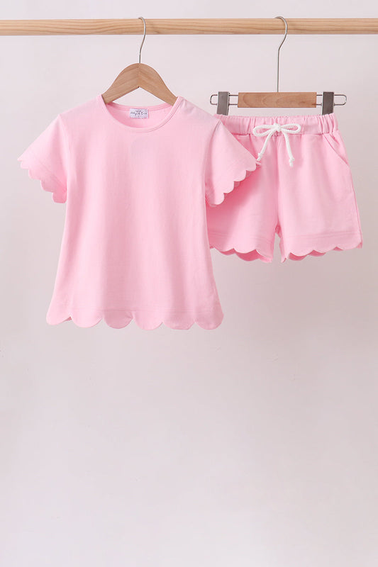 Pink Scalloped Shorts Set
