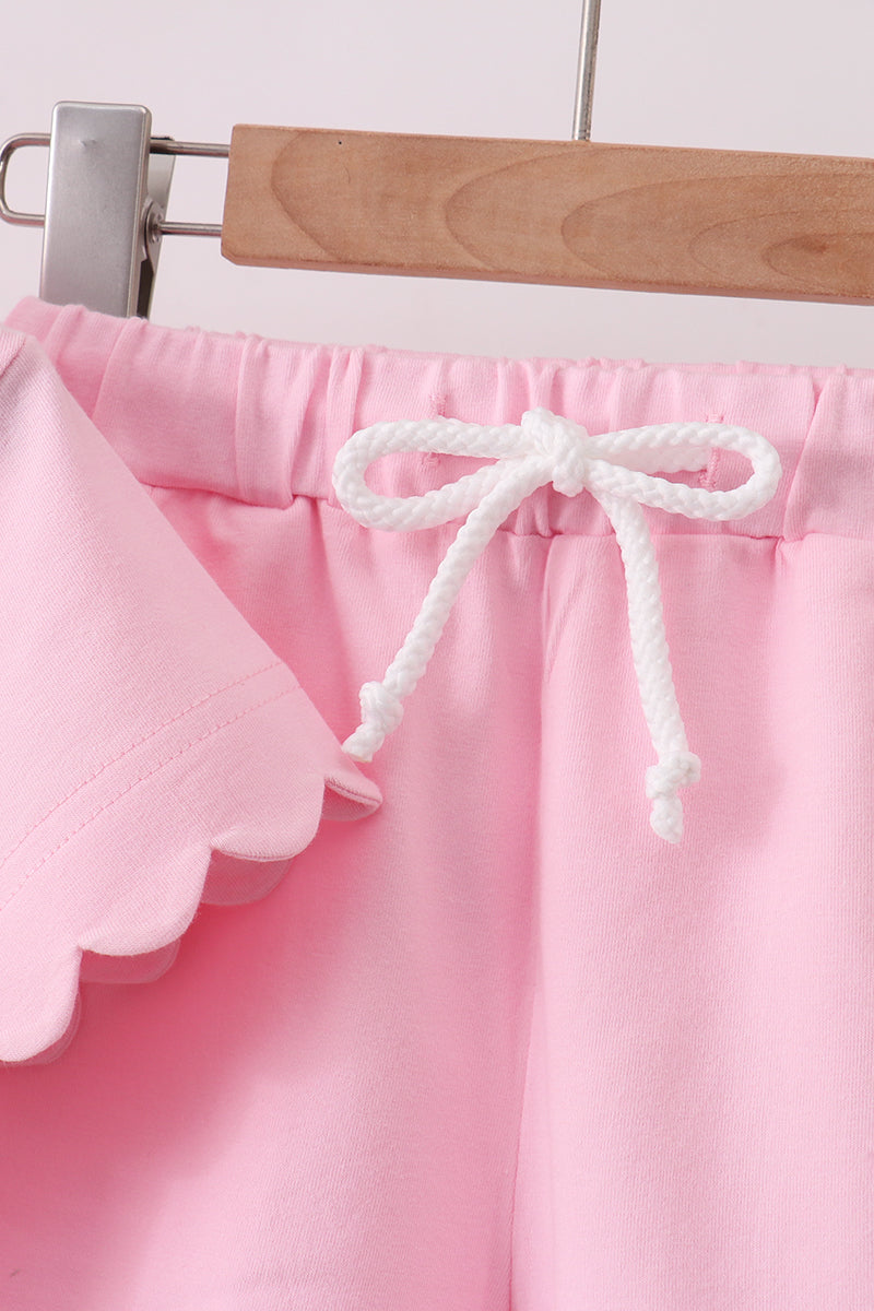 Pink Scalloped Shorts Set