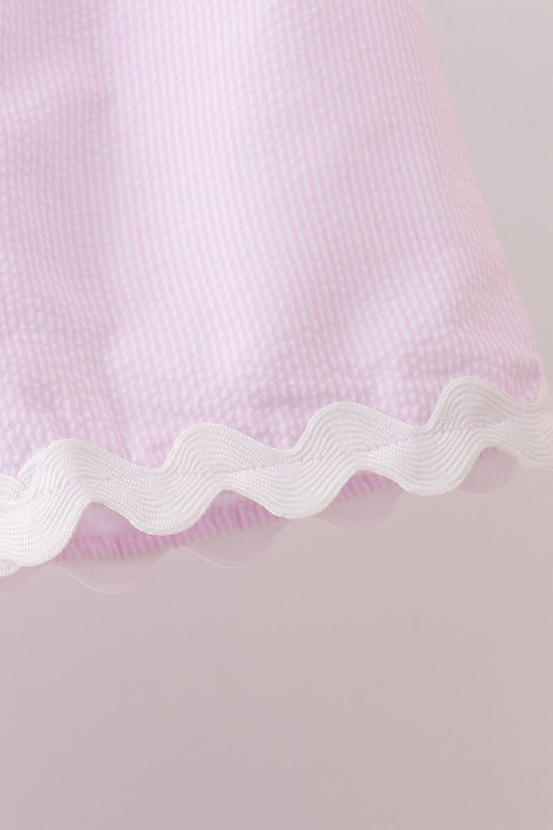Pink Seersucker Stripe Scalloped Shorts Set