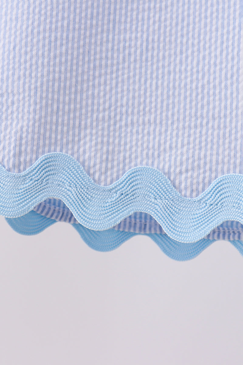 Blue Seersucker Stripe Scalloped Shorts Set