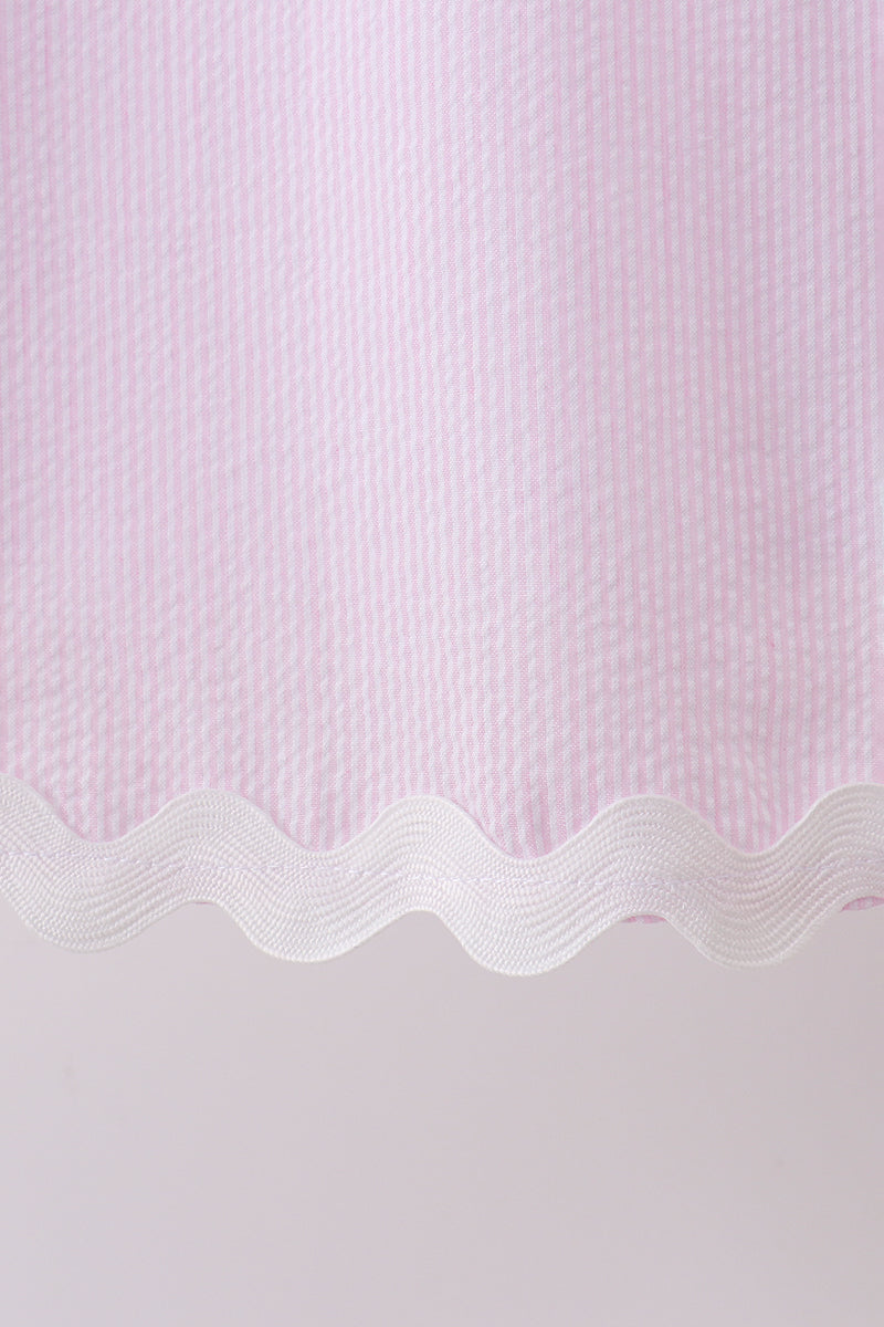 Pink Seersucker Stripe Scalloped Dress