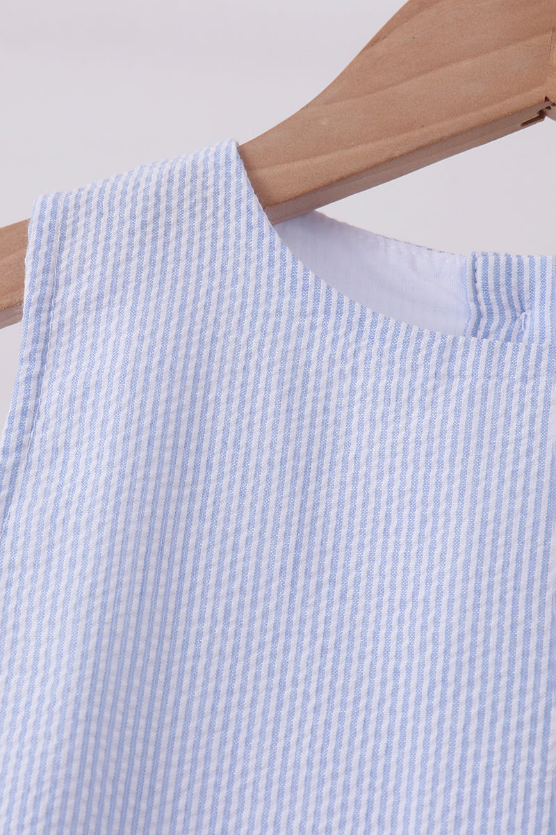 Blue Seersucker Stripe Scalloped Dress