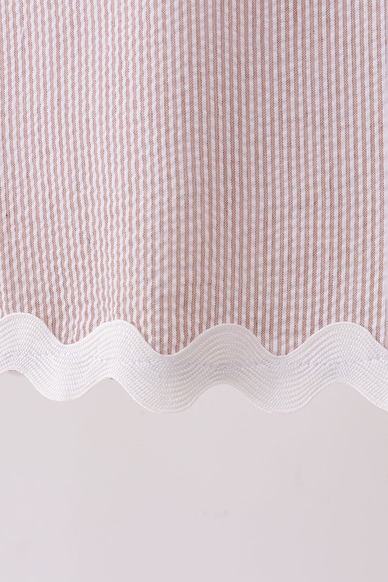Khaki Seersucker Stripe Scalloped Dress