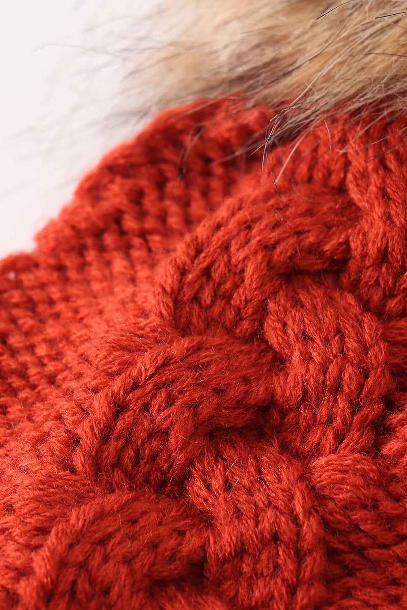 Caramel pompom  cable beanie hat