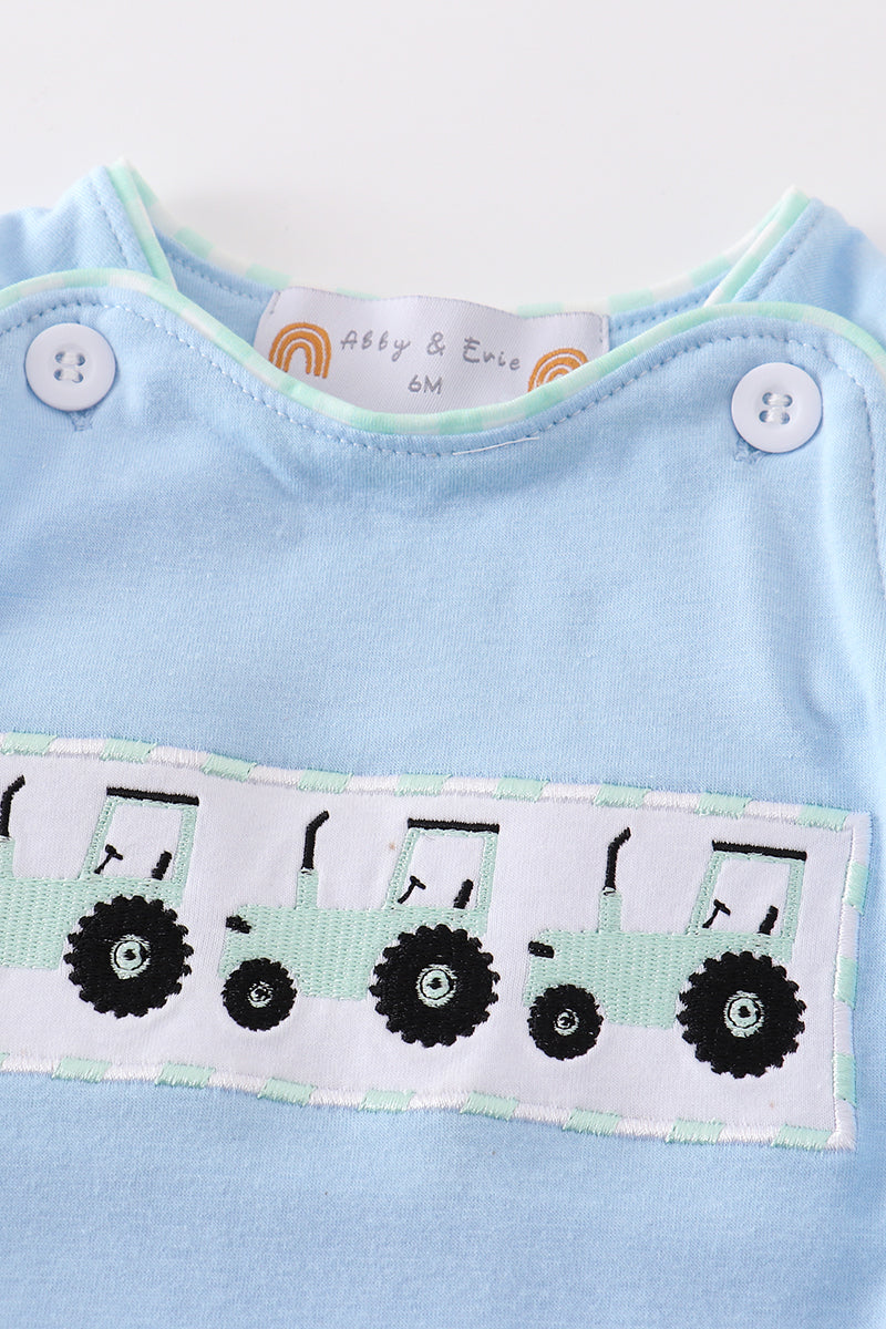 Blue tractor embroidery boy bubble