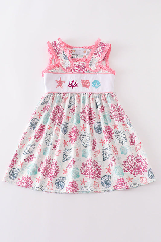 Pink Shell Embroidered Dress