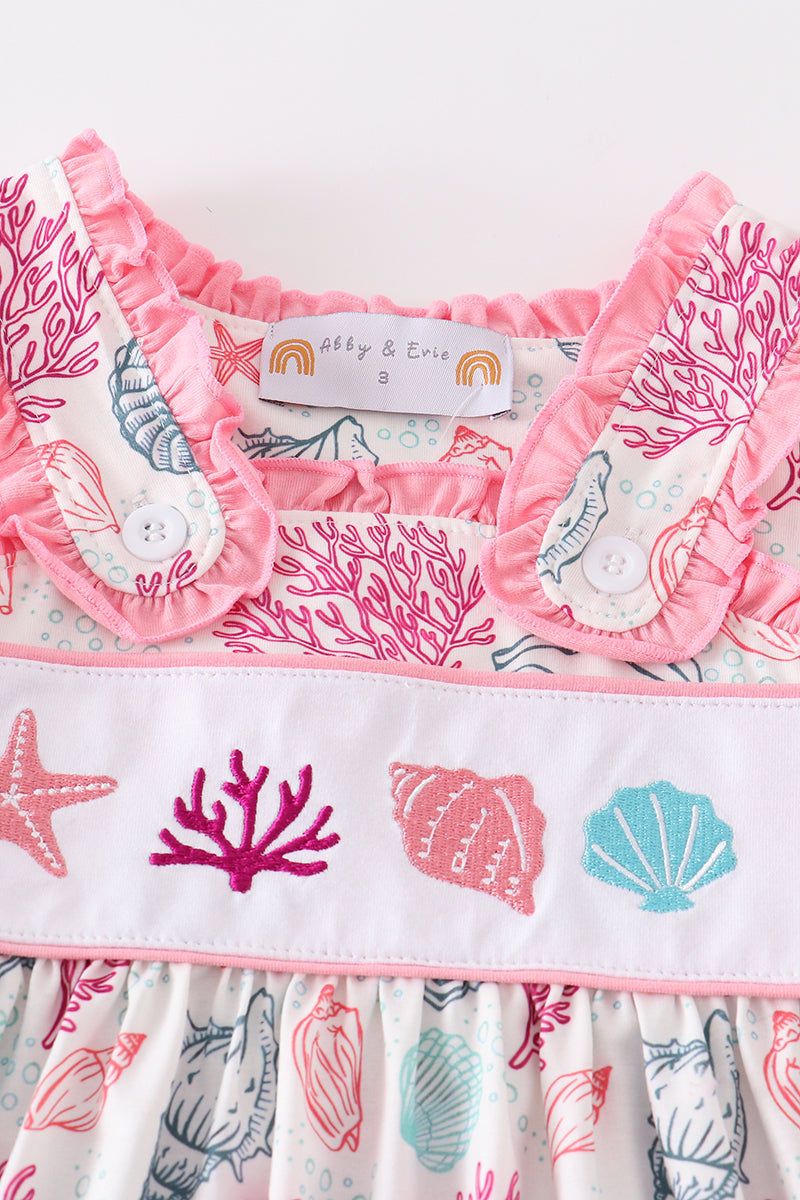 Pink Shell Embroidered Dress