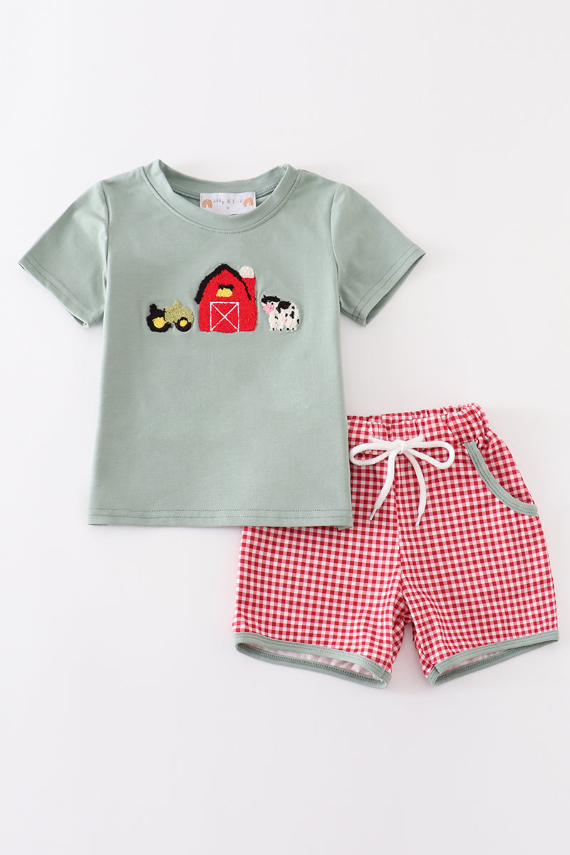 Green Farm French Knot Shorts Set