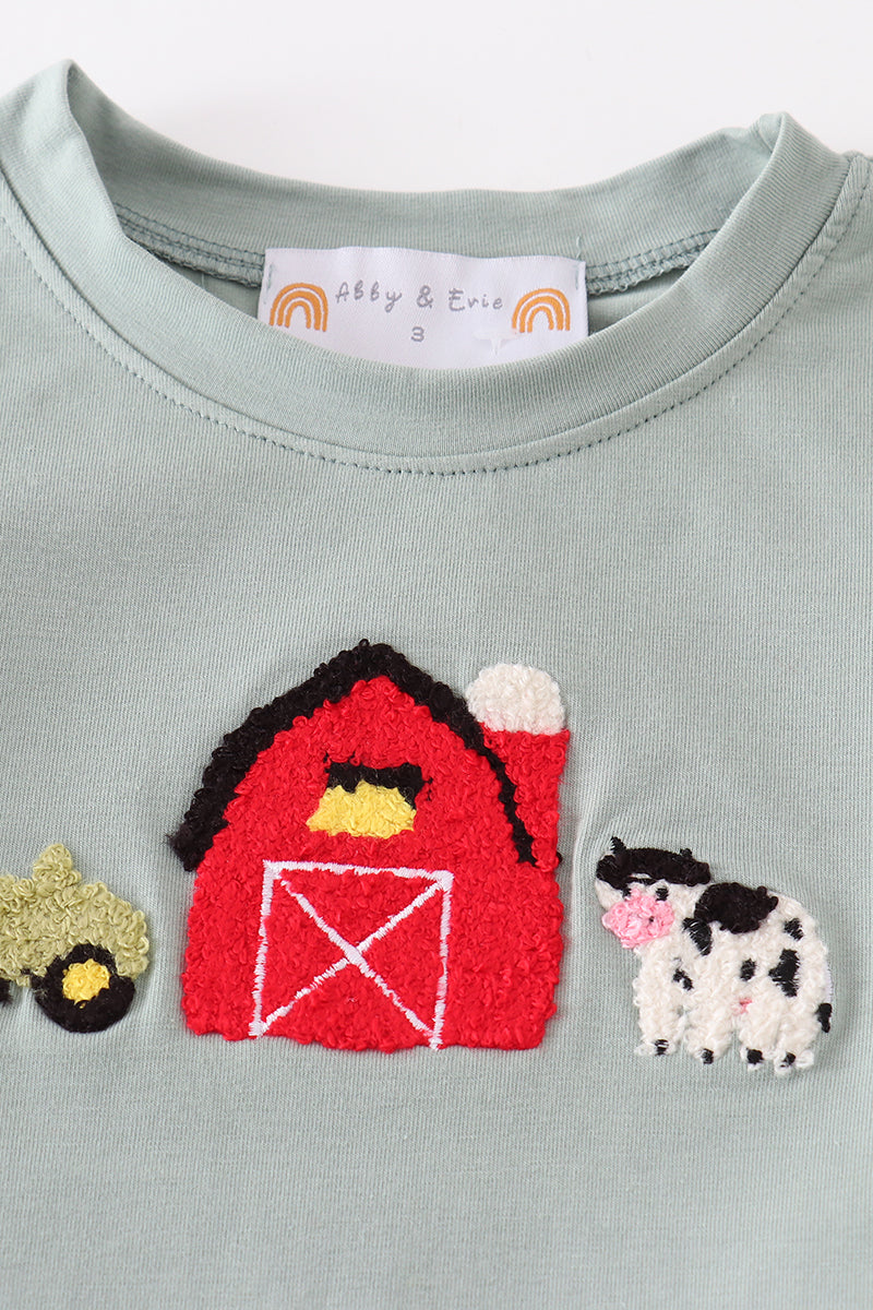 Green Farm French Knot Shorts Set